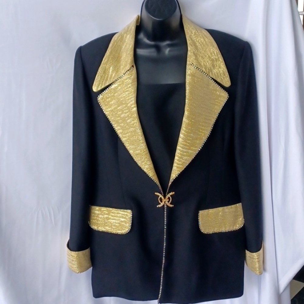 Vintage Tomorrow New York Blazer/Coat w/modesty inset, black, gold, rhinestones